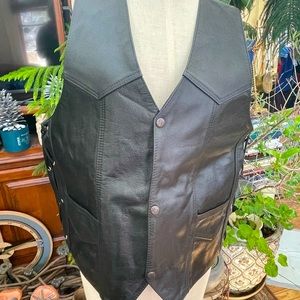 Black leather mens Western cowboy vest snap XL jacket coat